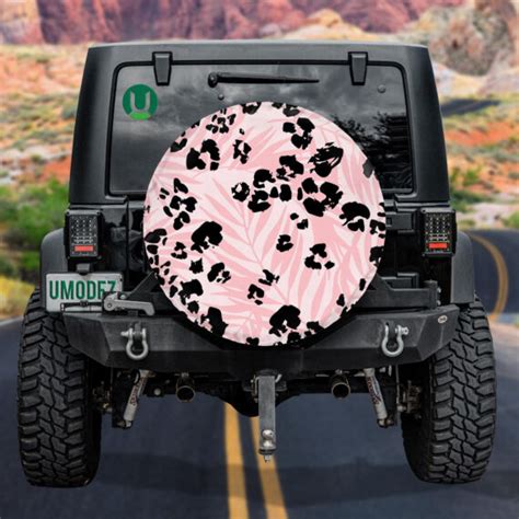 Cool Tropical Leaves And Cartoon Leopard Camouflage Spare Tire Cover