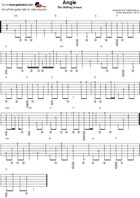 Angie Fingerstyle Guitar Tab Fingerstyle Guitar Guitar Tabs And Chords Guitar Tabs