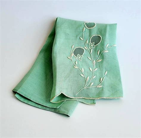 Tea Towels Vintage Embroidered Green Tea Towel Embroidery - Etsy | Tea ...