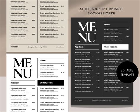 Restaurant Menu Template, Editable Menu Template, Restaurant Food Menu ...