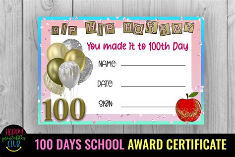 100th Day of School Certificate I 100 Days School Award