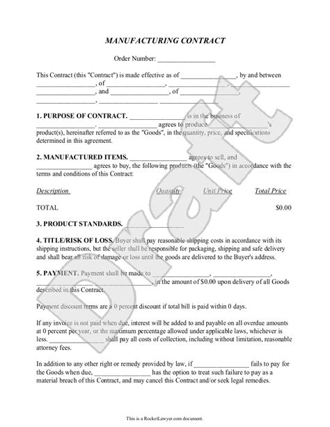 Manufacturing Contract Template Free PRINTABLE TEMPLATES