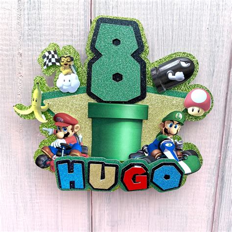 Super Mario Kart Personalised Glitter Deluxe Cake Topper Etsy