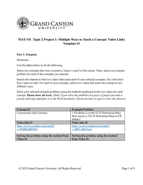 MAT 151 T2 Project 1 Multiple Ways To Teach A Concept Video Links