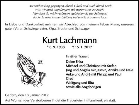 Traueranzeigen Von Kurt Lachmann Vrm Trauer De