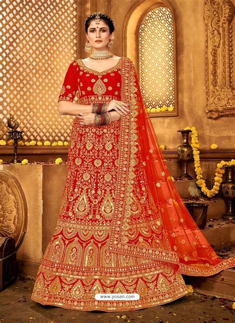 Buy Flawless Red Heavy Embroidered Designer Bridal Lehenga Choli