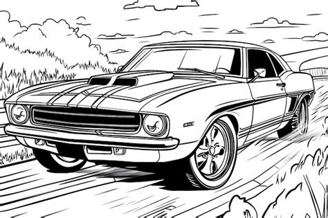 Detailed Muscle Car Coloring Page For Adults Seeking Relaxation And Creativity Premium Ai