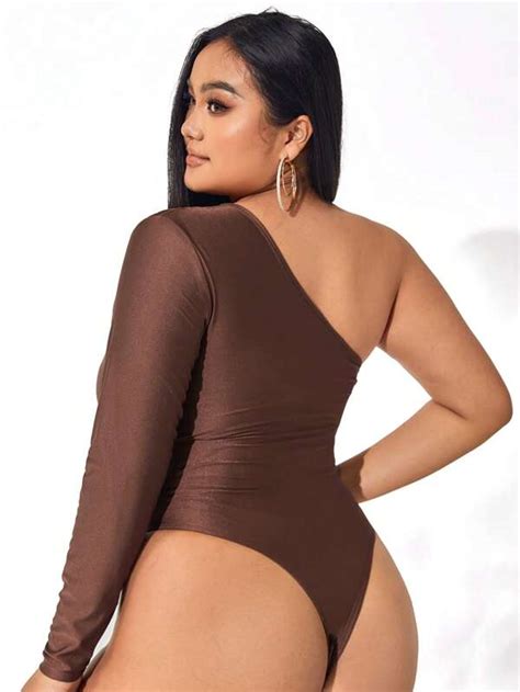 Evolushein X Anitta Plus One Shoulder Cut Out Bodysuit Shein Usa