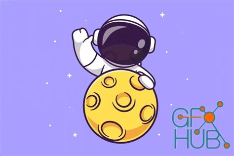 Cute Astronaut Waving Hand On Moon Cartoon