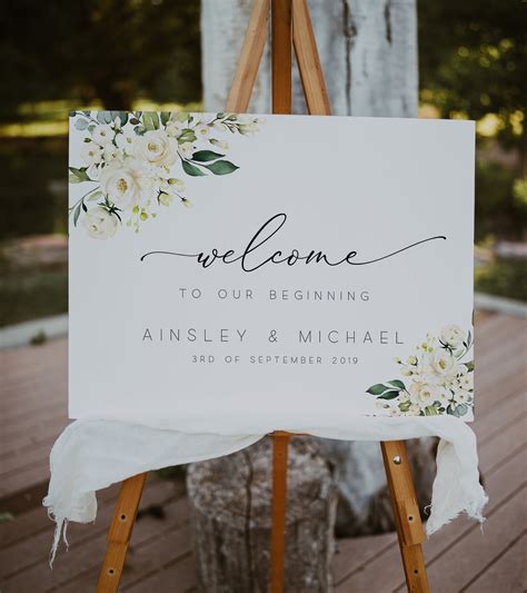 White Floral Wedding Welcome Poster Editable Template Etsy