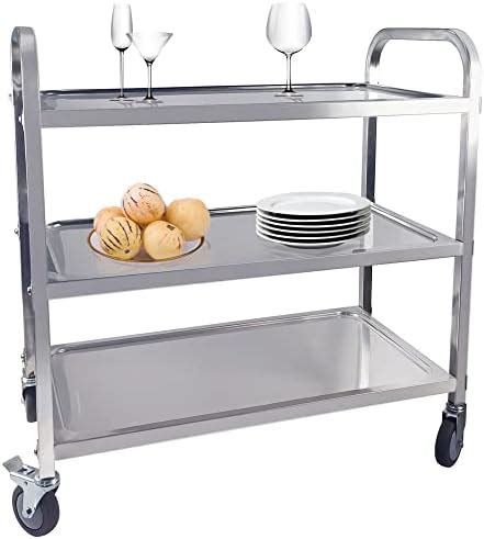 TAIMIKO Large Stainless Steel Utility Cart 3 Tiers Kitchen Trolley