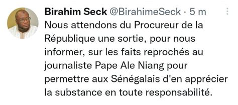 Arrestation de Pape Alé Niang Ce que Birahim Seck demande au Procureur