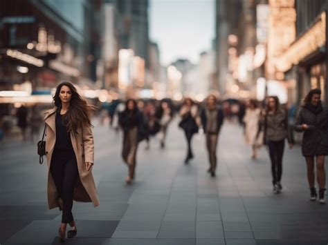 Un Grupo De Personas Caminando Por Una Calle Con Una Mujer Caminando En