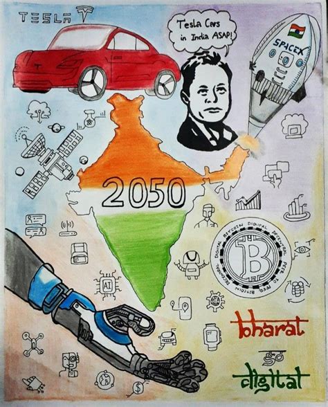 My Vision Of India In 2050 Drawings With Meaning Poster Drawing