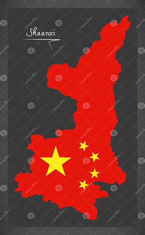 Shaanxi China Map With Chinese National Flag Illustration Stock Vector