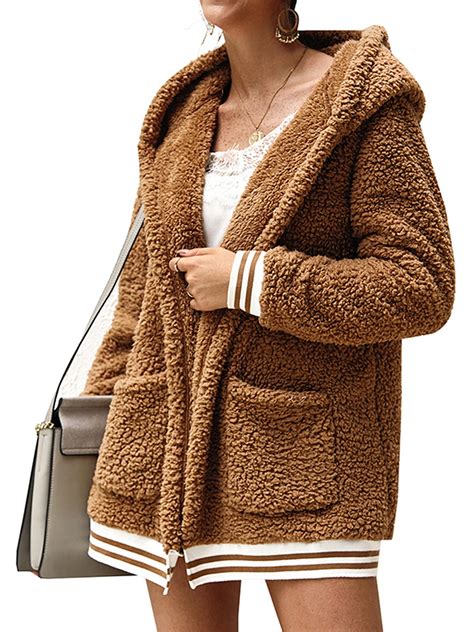 Winter Warm Hooded Fleece Jacket For Women Oversized Ladies Loose Fluffy Coats Cardigans Outwear