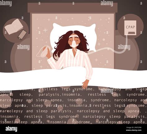 Woman In Mask Sleeping With Cpap Sleep Apnea Stock Vector Image And Art Alamy