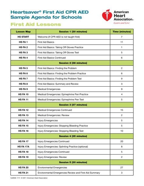 Heartsaver First Aid Cpr Aed Sample Agenda For Schools First