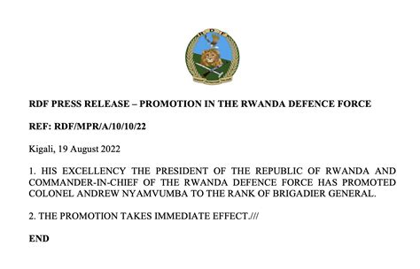 Rwanda Defence Force On Twitter Rdf Press Release Promotion In The