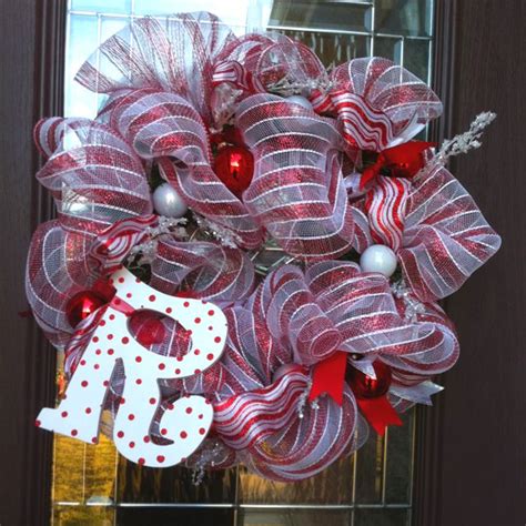 Red And White Deco Mesh Wreath Christmas Door Christmas Crafts