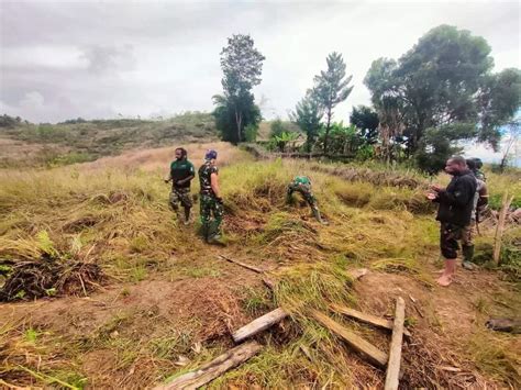 Satgas Yonif R 321 GT Kostrad Bantu Pembangunan Honai Warga Pedalaman Papua