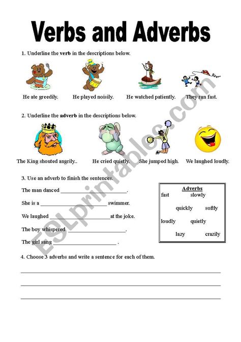 Verbs And Adverbs Worksheet