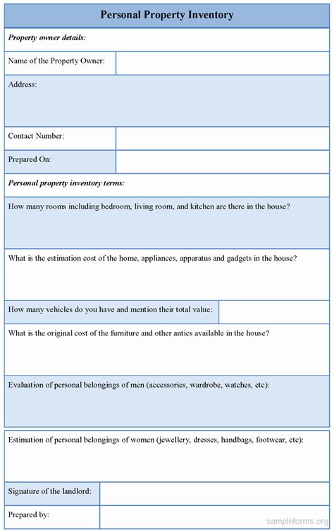 Estate Asset Inventory Worksheet Template