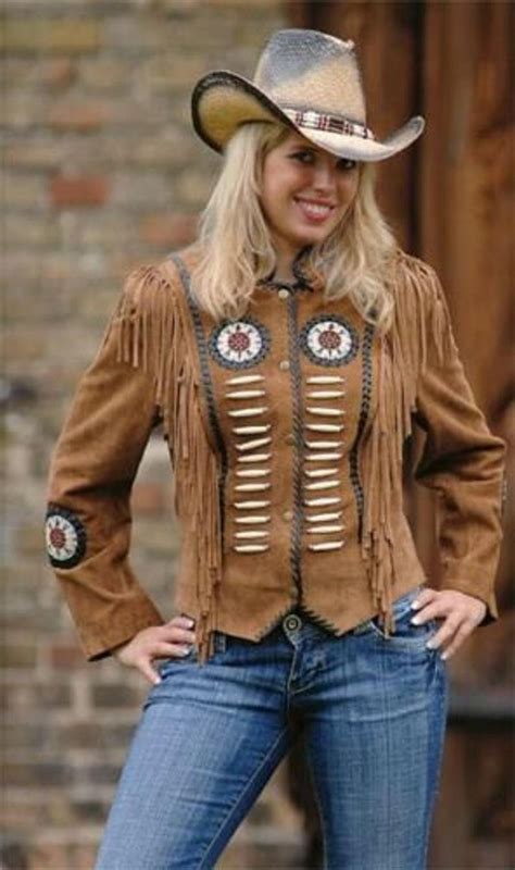 Women Western Suede Leather Brown Fringed Jacket With Bones