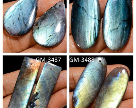 Natural Labradorite Fancy Shape Drilled Cabochon Matching Pairs Semi