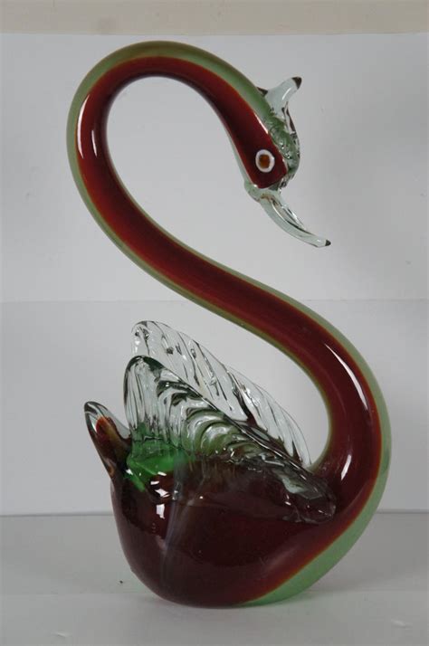 Vintage Large Hand Blown Red And Green Murano Glass Swan Goose Italy Sculpture For Sale At 1stdibs