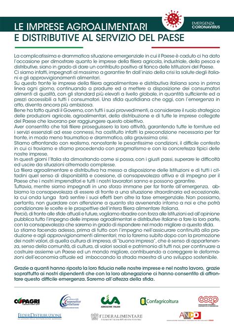 Coronavirus Manifesto Delle Imprese Della Filiera Agroalimentare E