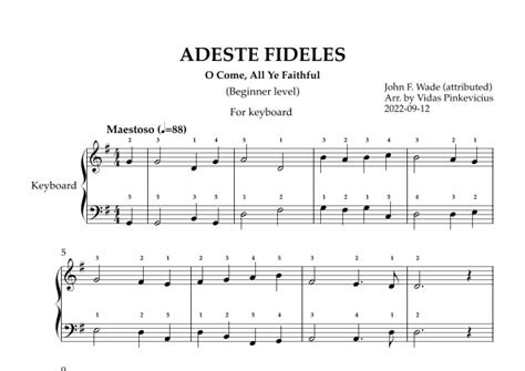 Adeste Fideles Keyboard Arr Vidas Pinkevicius By John F Wade