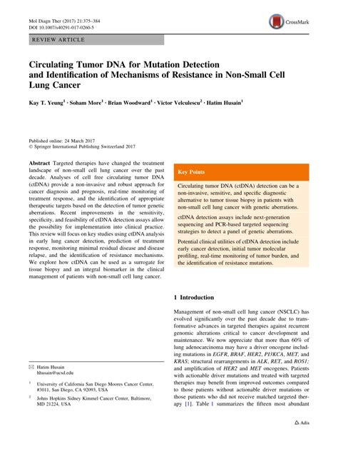 Pdf Circulating Tumor Dna For Mutation Detection And Identification