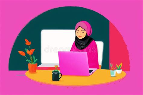 A Muslim Woman Working On Laptop Breaking Barriers Empowering Muslim