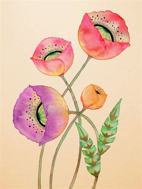 Peack Pink And Purple Flower Art Flower Painting Floral Watercolor