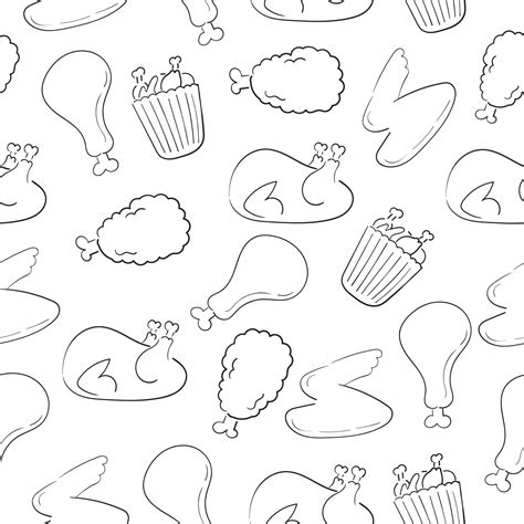 Fried Chicken Doodle Seamless Pattern With A Black And White Color