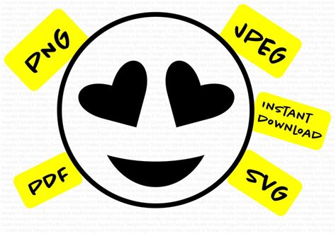 Smiley Face Large Heart Eyes Svg Digital Download Svg  Png And Pdf Included Etsy