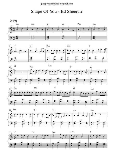 Free Piano Sheet Music Shape Of You By Ed Sheeran