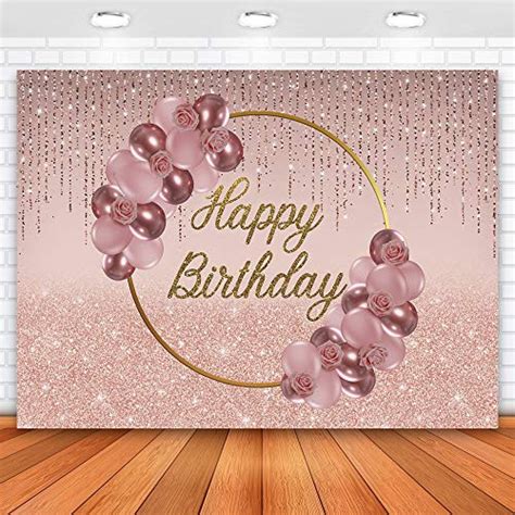 Allenjoy 7x5ft Happy Birthday Party Backdrop Rose Gold Glitter Backdrop For Women Birthday Party