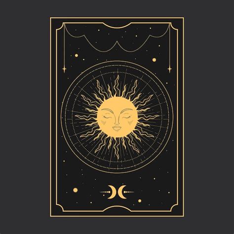 Premium Vector Golden Tarot Card With A Magical Sun Tarot Symbolism