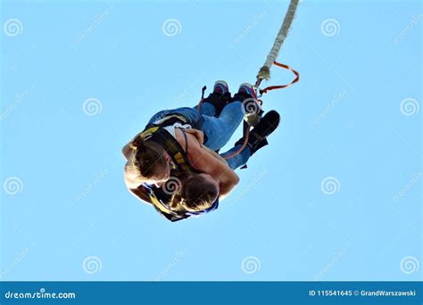 Tandem Bungee Jump In Warsaw Bungee Jump For Two Young Couple Hanging