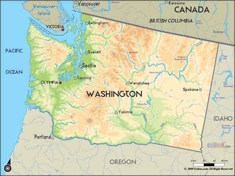 Geographical Map of Washington and Washington Geographical Maps ...