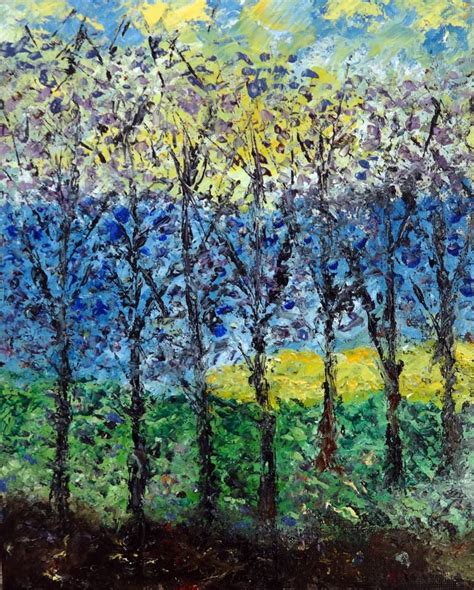 Trees In The Forest Impasto Oil Painting On Canvas Original Painting By