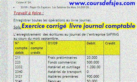 Le Livre Journal Comptable Exercice Corrigé Cours Fsjes