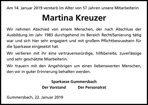 Traueranzeigen Von Martina Kreuzer Wirtrauern