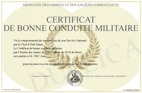 Certificat De Bonne Conduite Militaire