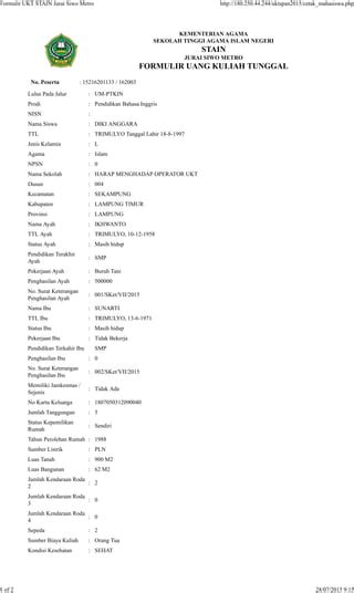 Formulir Ukt Stain Jurai Siwo Metro Pdf