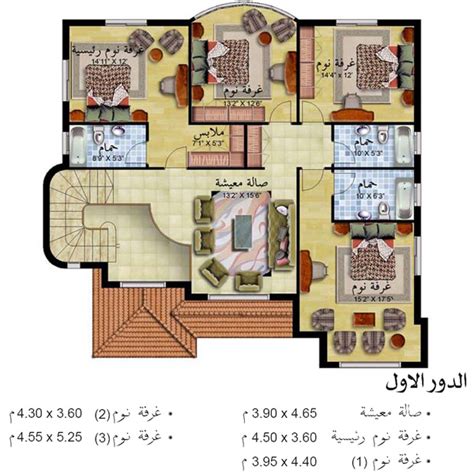 مخططات ملونة لتصميم فلل من دورين المرسال