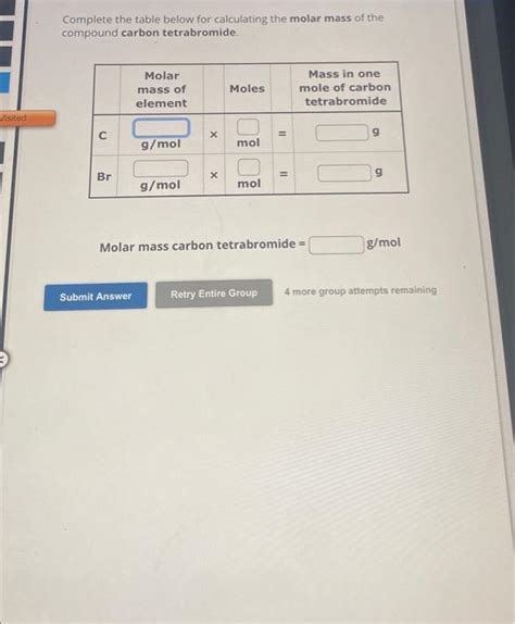 Solved Complete The Table Below For Calculating The Molar