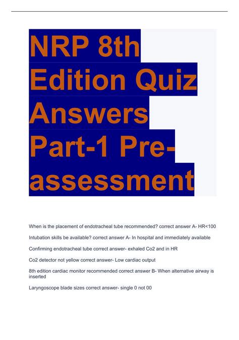 NRP 8th Edition Quiz Answers Part 1 Pre Assessment NRP Stuvia US